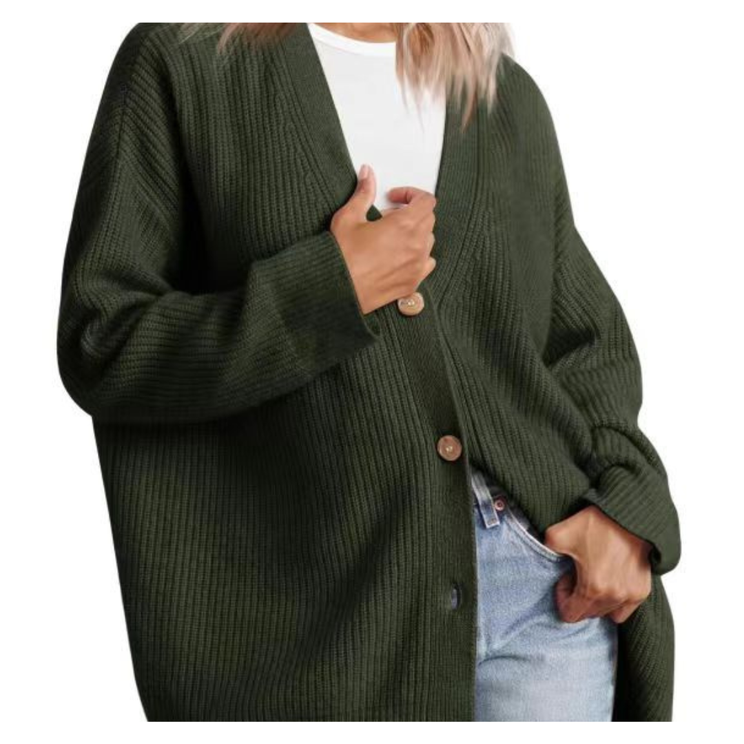 Women's Warm and Elegant Knitted Jacket with Stunning Button Design β Long and Cozy Coat for Perfect Style