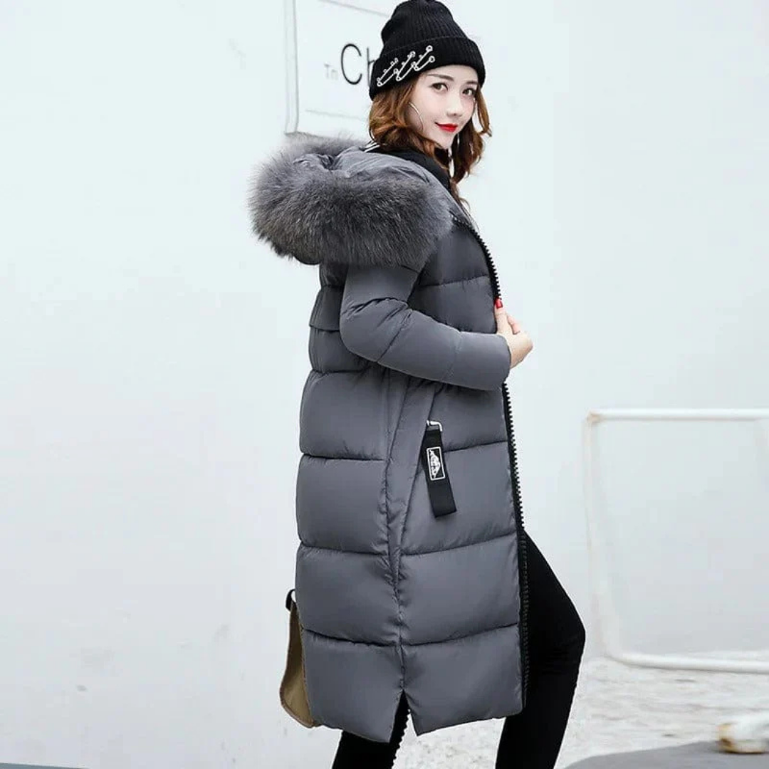 Elegant winter women's fashion item with a hat for maximum protection against the cold