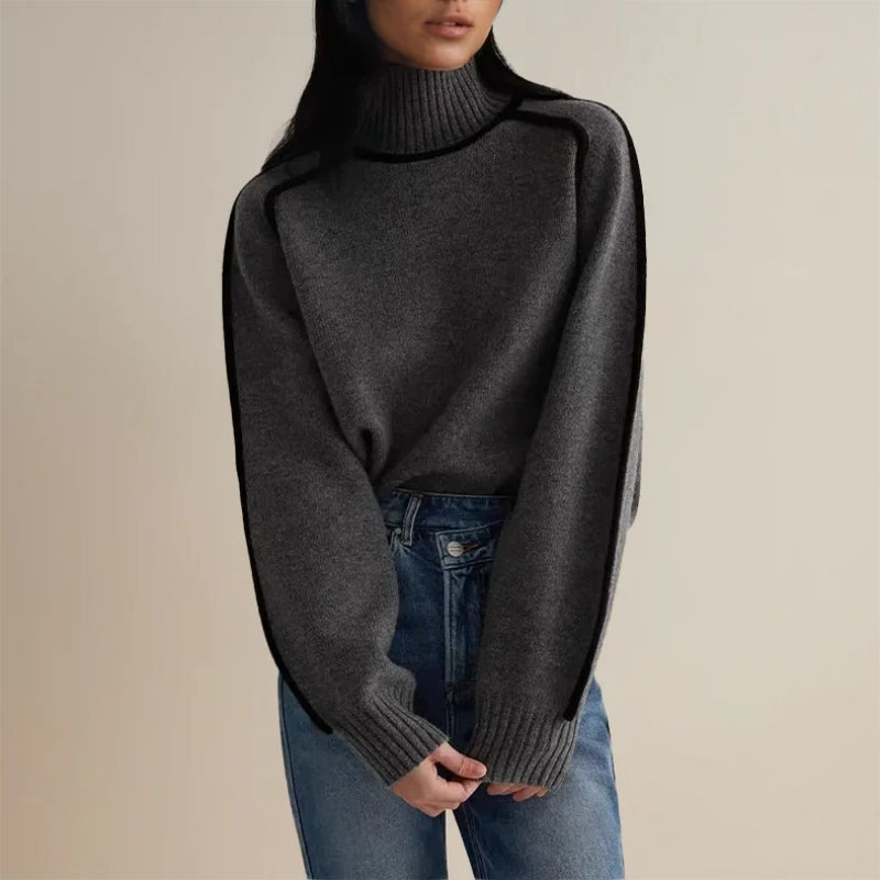 Women's Cozy Sweater with High Collar - Stylish and Refreshing Design for Cold Winter
