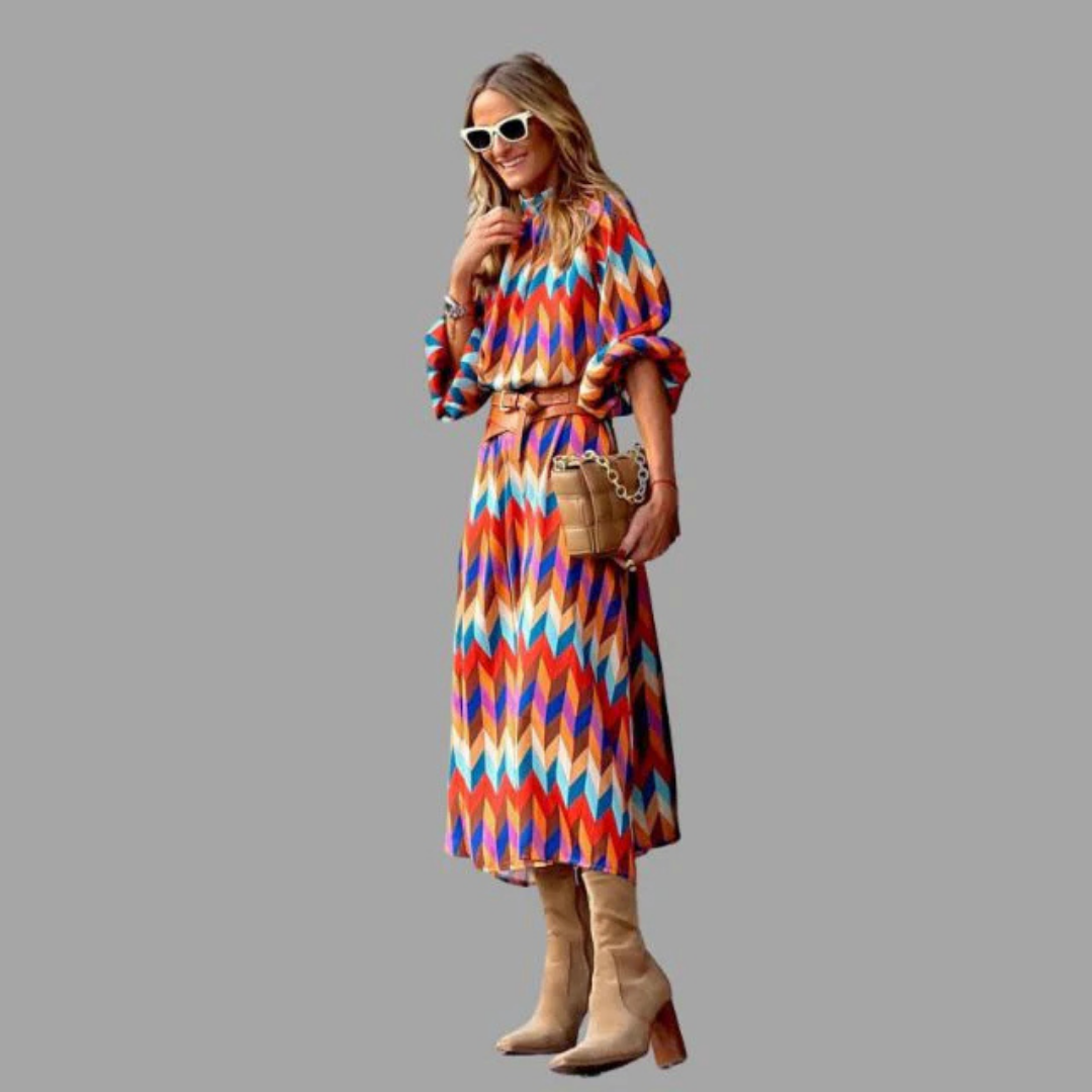 Annika | Light midi dress for women with a prominent chevron pattern and stylish