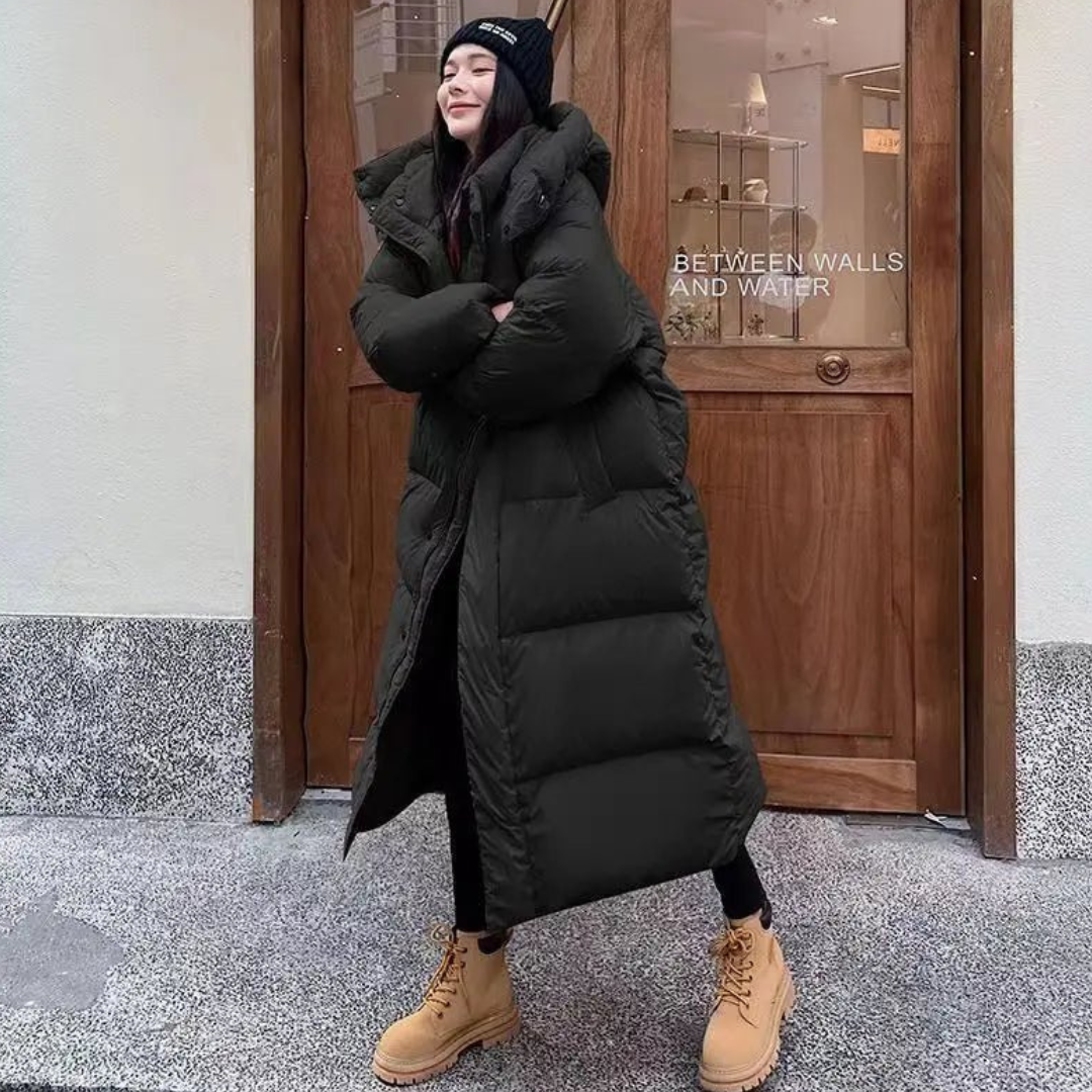 Long Women'sDown Coat with Warm Hood - The Perfect Choice for Cold Weather