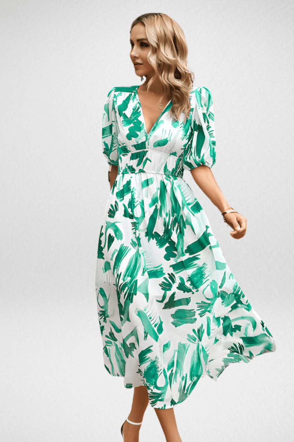 Elegant Day Dress by Elena with Stunning V-Neck