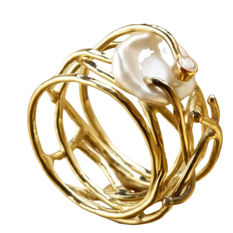 Alisa โ Thin gold ring with pearls in elegant vintage design