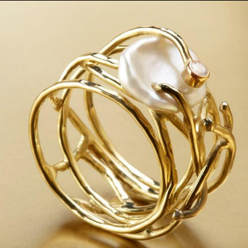 Alisa โ Thin gold ring with pearls in elegant vintage design