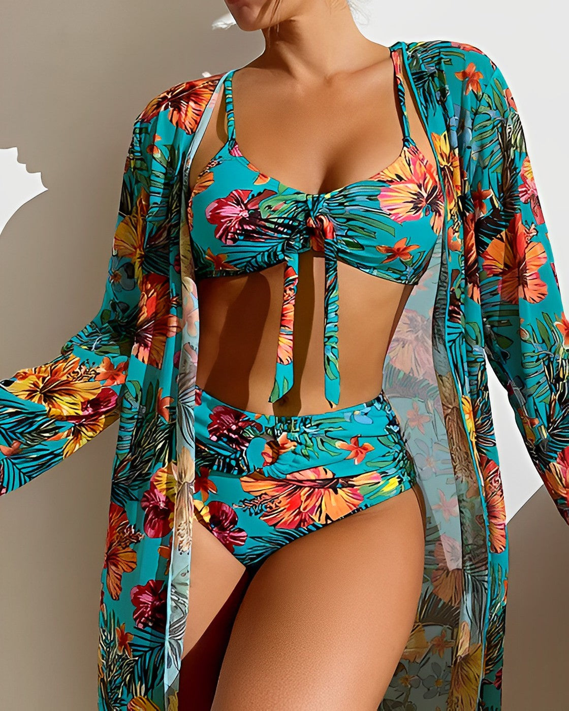 Isla - Designed Bikini Set with Tropical Print and Fashionable Helmet