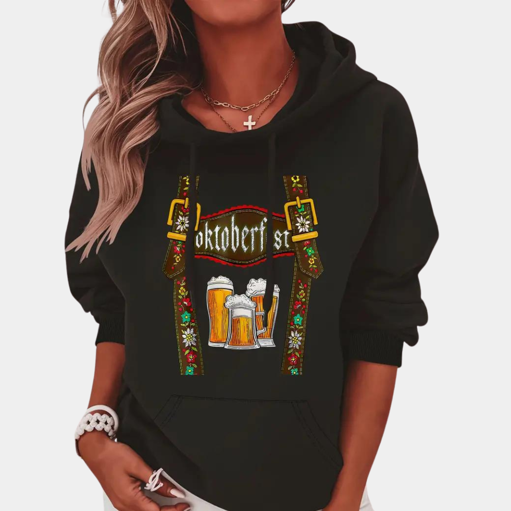 Black sweatshirt with fur for women Oktoberfest โ perfect comfort and endless style