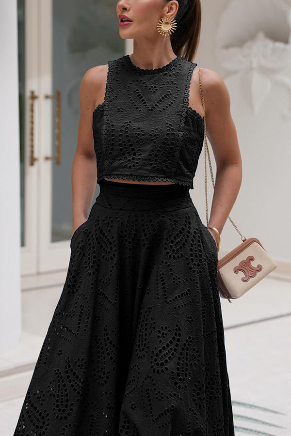 Elegant Cropped Blouse with Lace and Monogram Beads - Luxurious and Elegant Design from Paris