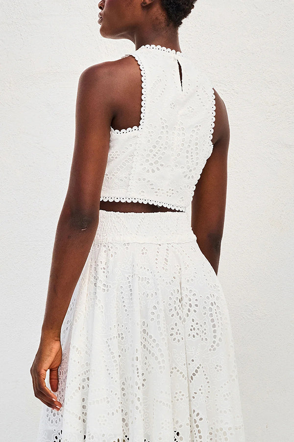 Elegant Cropped Blouse with Lace and Monogram Beads - Luxurious and Elegant Design from Paris