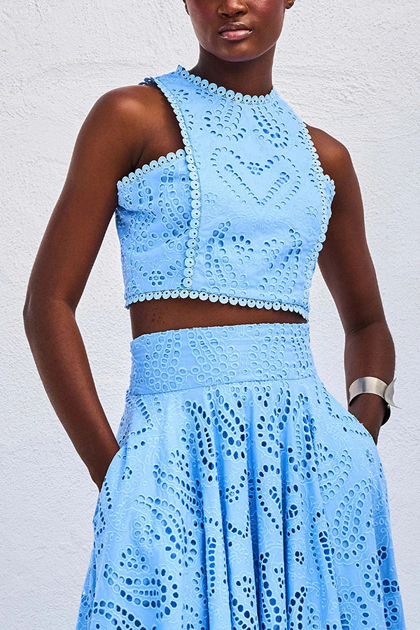 Elegant Cropped Blouse with Lace and Monogram Beads - Luxurious and Elegant Design from Paris