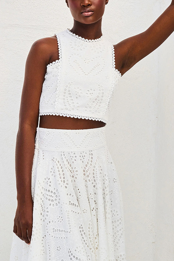 Elegant Cropped Blouse with Lace and Monogram Beads - Luxurious and Elegant Design from Paris