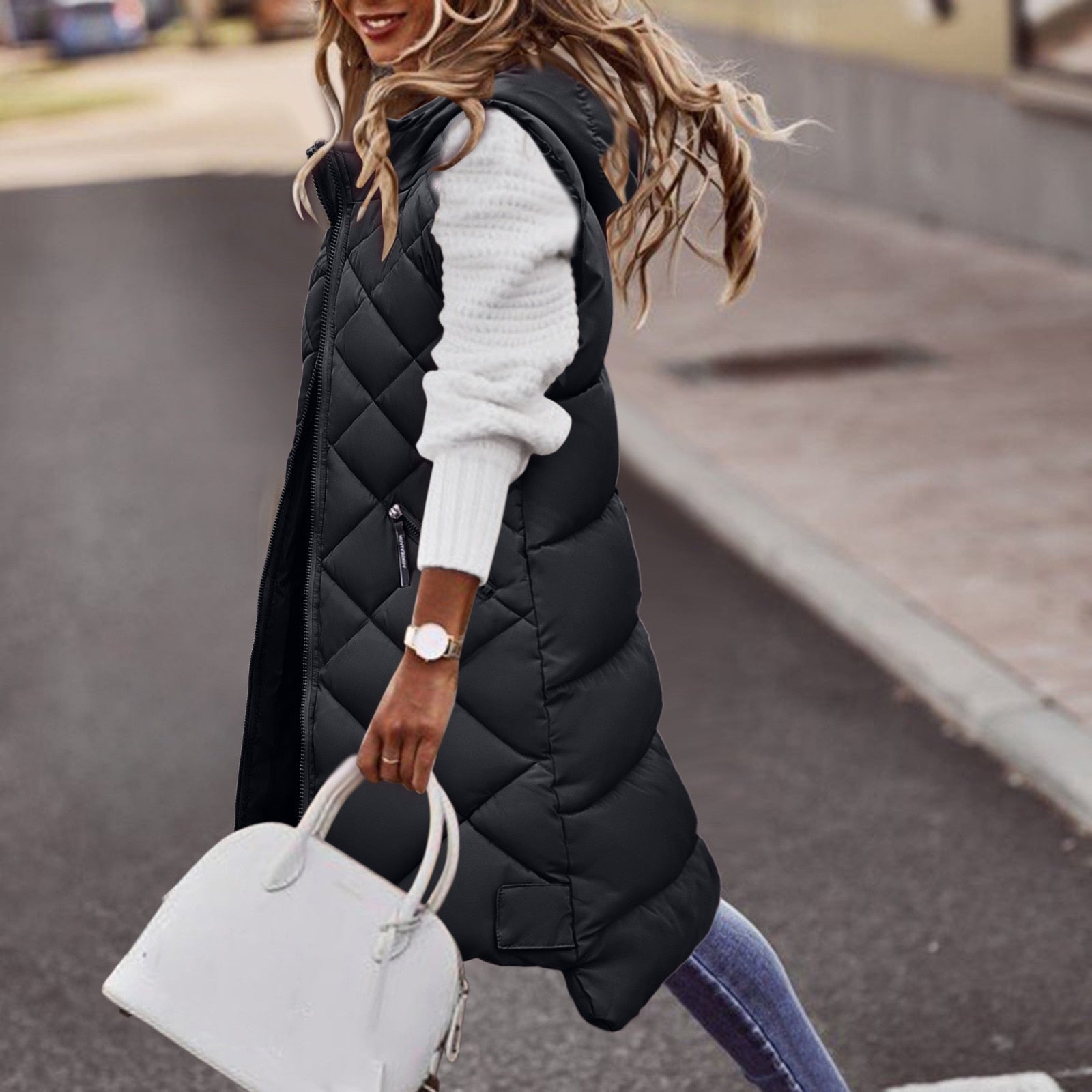 Jennifer | Long Comfortable and Elegant Vest with Hood β The Perfect Choice for Any Event