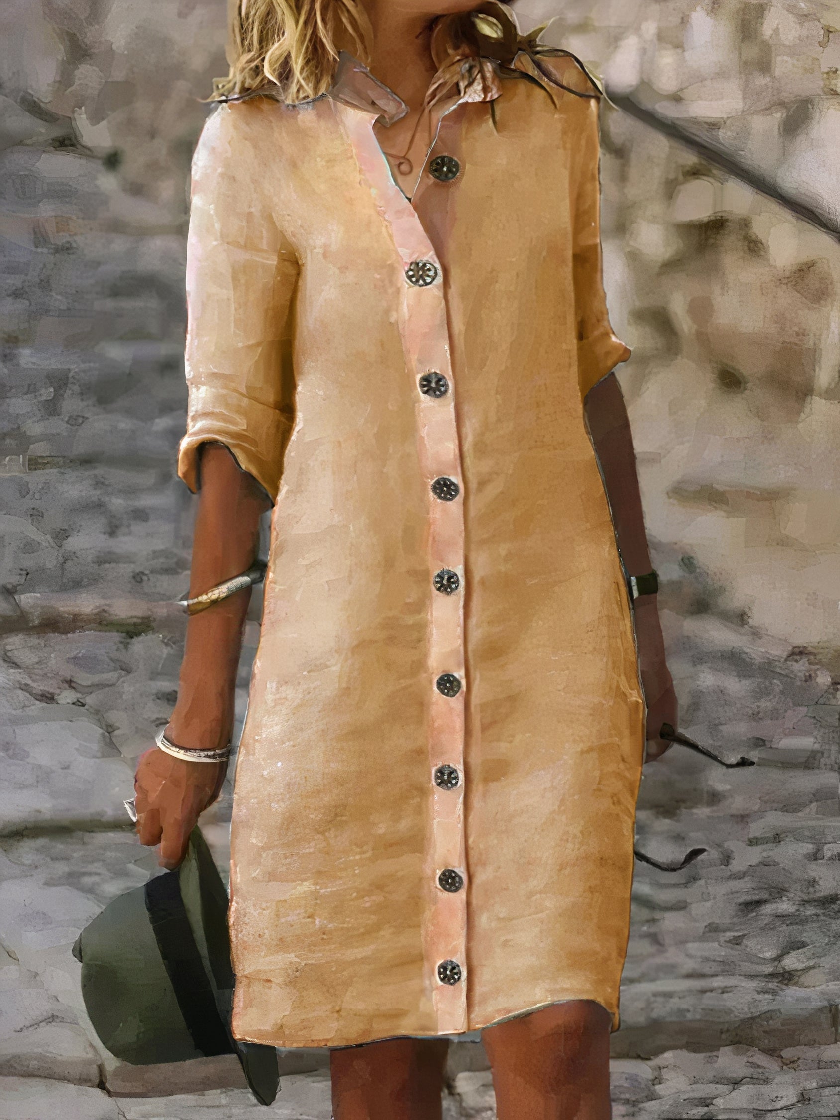 Elegant Women's Cotton Dress with Luxurious Button Closure and Perfect Style