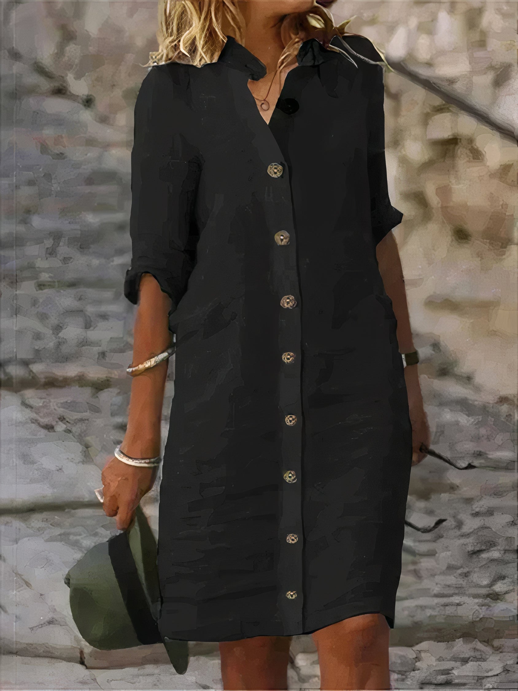 Elegant Women's Cotton Dress with Luxurious Button Closure and Perfect Style
