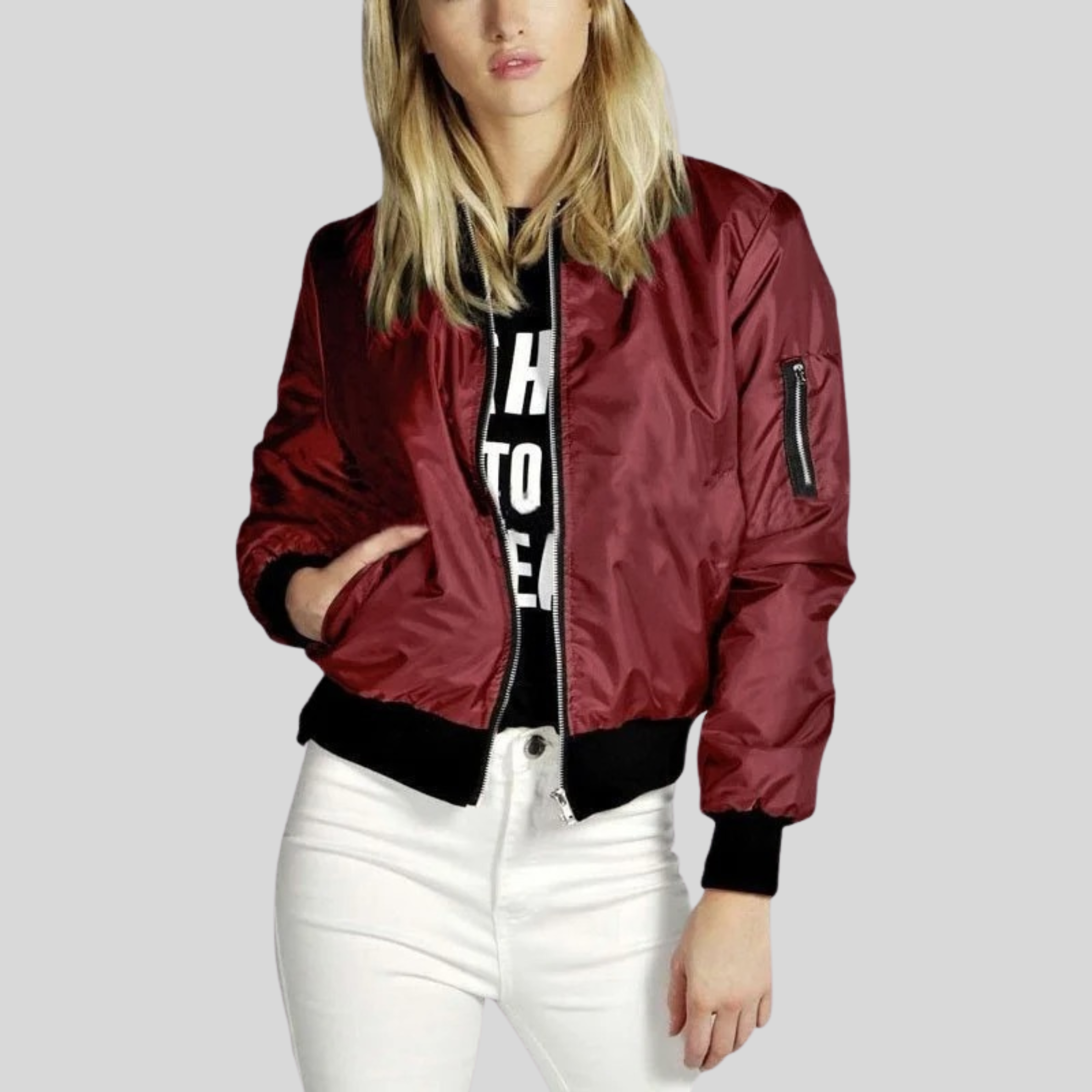 Lorenza | Modern Design Leather Bomber Jacket with Long Sleeves for Elegant Style