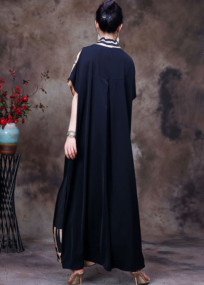 Colorful Silk Dress in Italy with V-Neck, Asymmetric Design, and Short Sleeves
