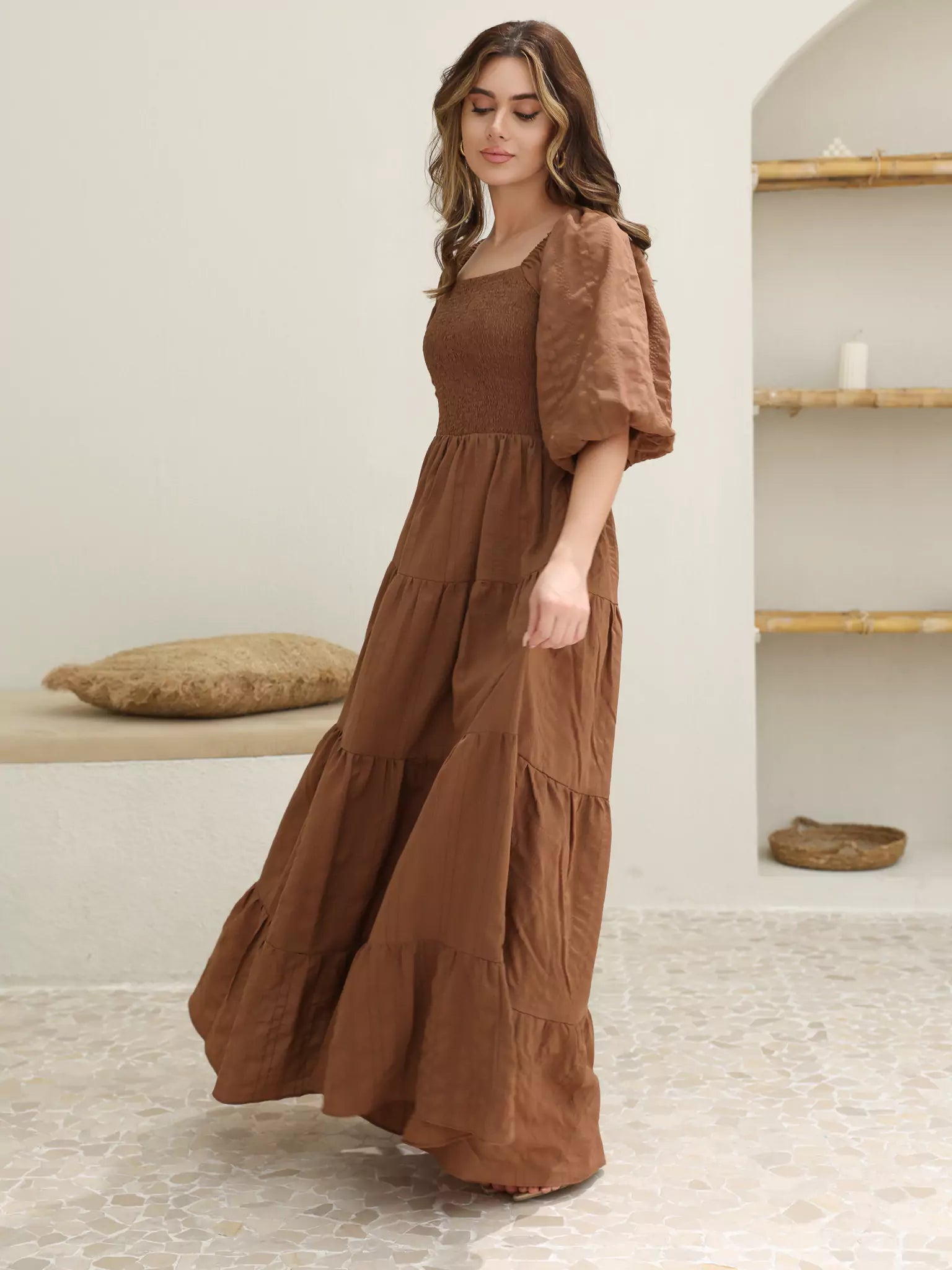 Forever Love Elegant Bronze Dress with Topstitching for Stunning Design