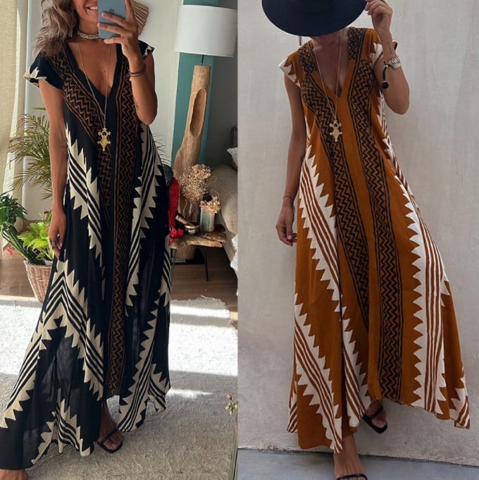 Luxury casual dress with an elegant V-neck suitable for all events