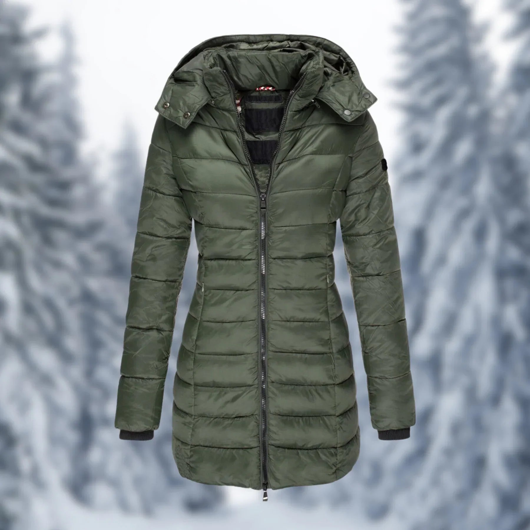 Women's mid-length waterproof winter coat with elegant curved lines - the perfect combination of warmth and style