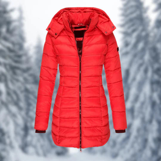 Women's mid-length waterproof winter coat with elegant curved lines - the perfect combination of warmth and style