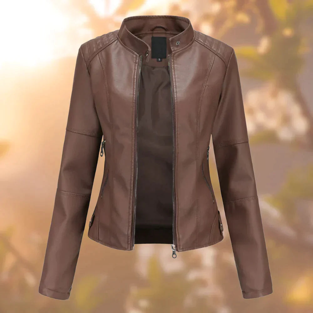 Sarah | Stylish Genuine Leather Biker Jacket for Women - Light and Elegant