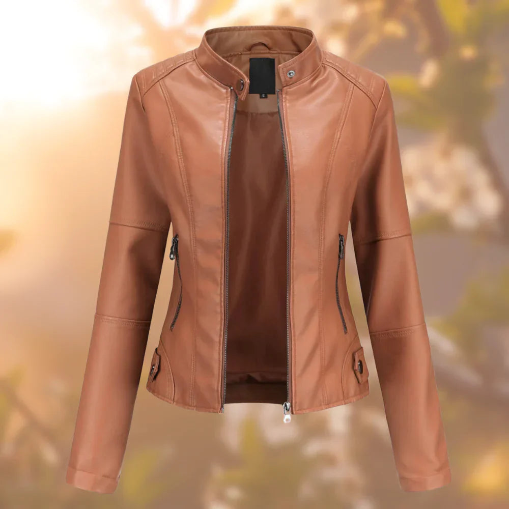 Sarah | Stylish Genuine Leather Biker Jacket for Women - Light and Elegant