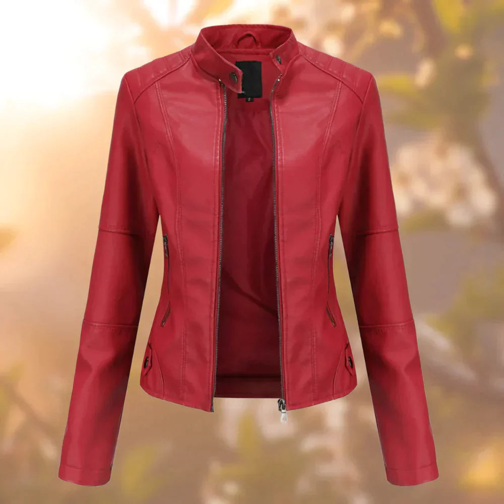 Sarah | Stylish Genuine Leather Biker Jacket for Women - Light and Elegant