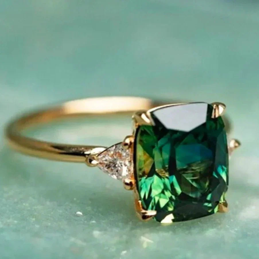 Unique Erlana Ring with Green Cubic Zirconia in Bright Gold