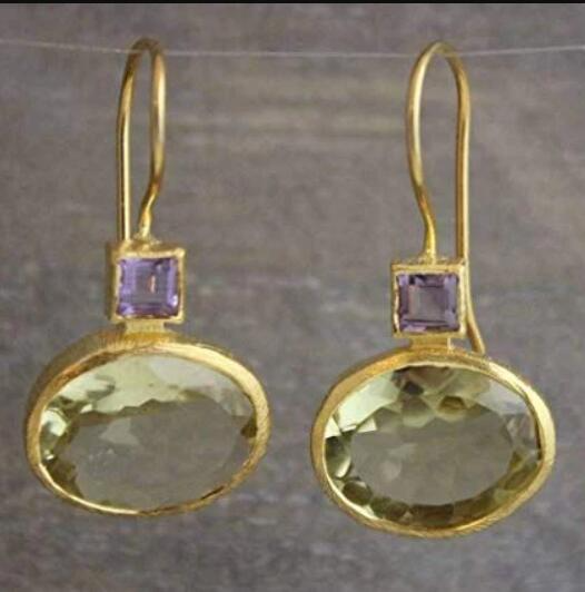 Vintage-style gold and green crystal earrings with coral pearl