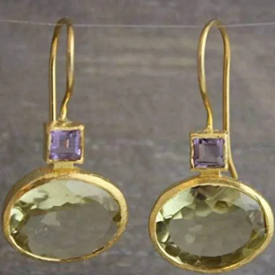 Vintage-style gold and green crystal earrings with coral pearl