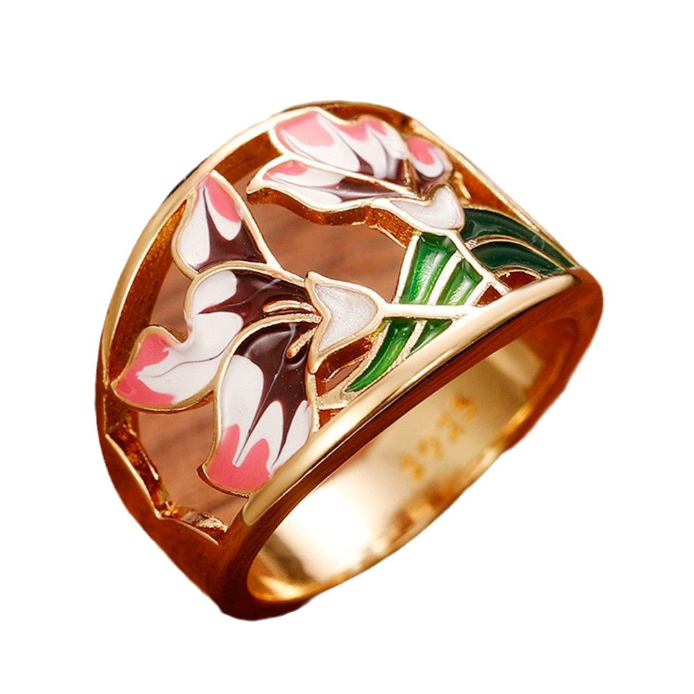 Heasley - Luxurious Flower Ring with Gold Enamelwork