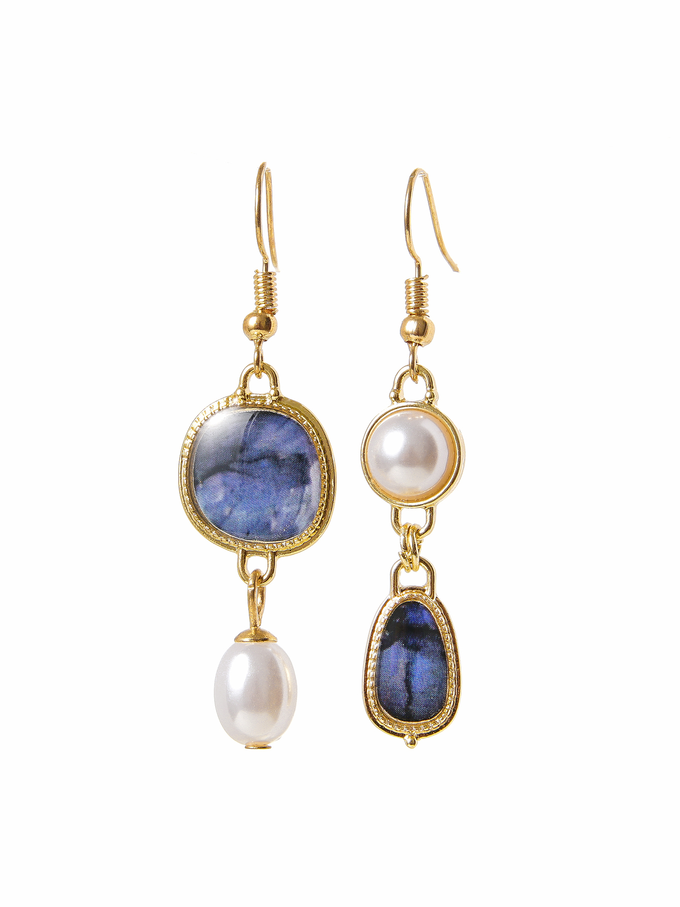 Kressa β Unique Pearl Earrings with Blue Gemstone in Elegant Vintage Design