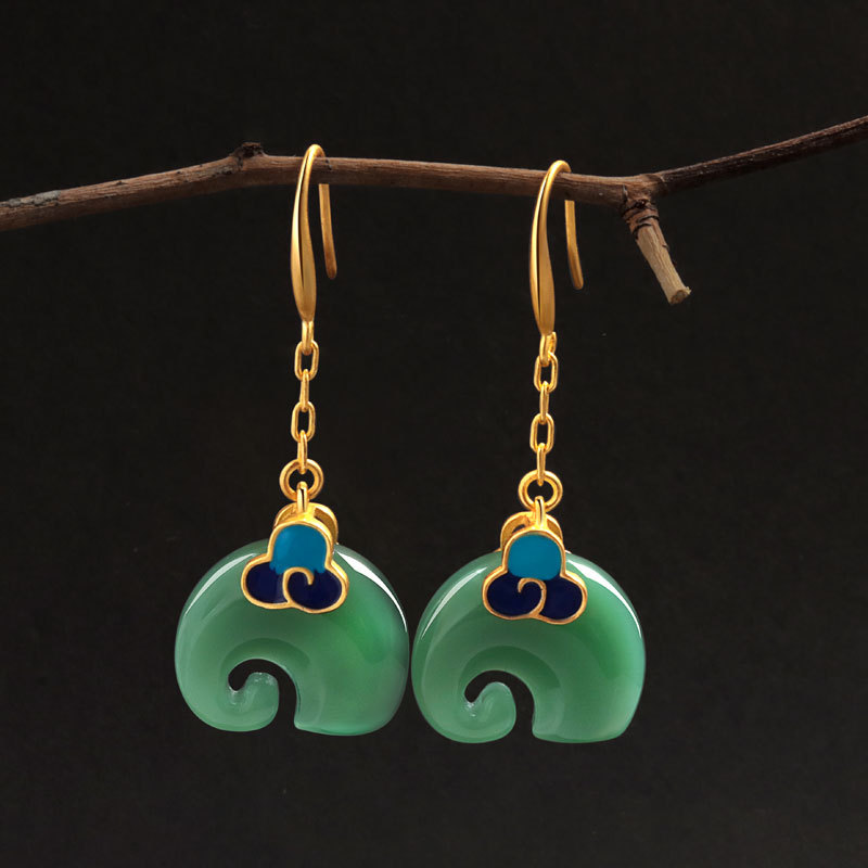 Mayray β Historic Elephant Earrings in Stunning Green