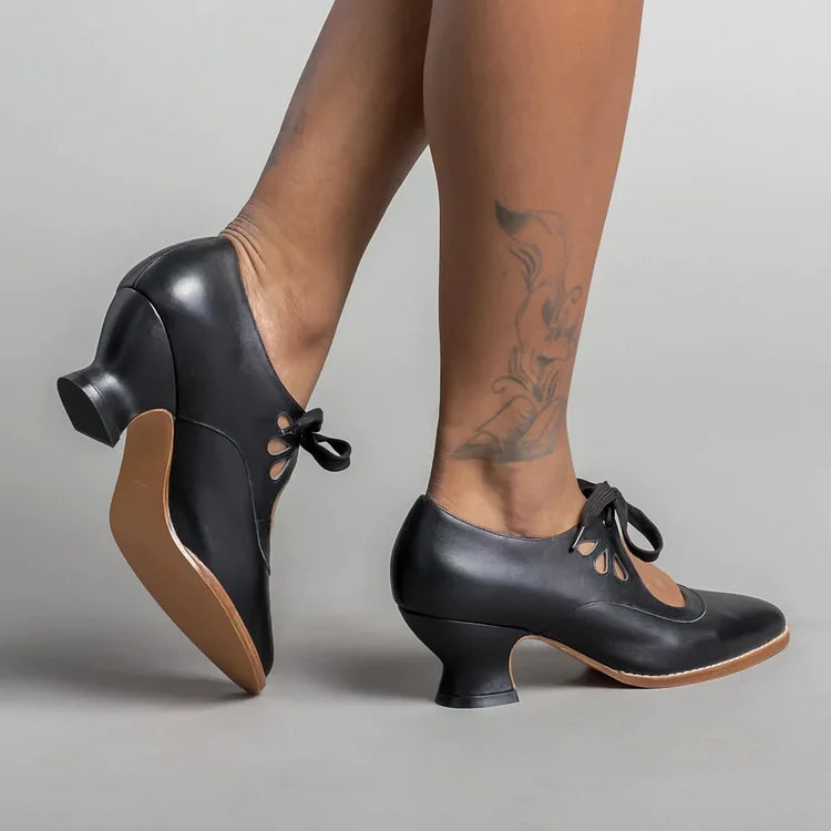 Elegant orthopedic leather shoes with high heel and original design