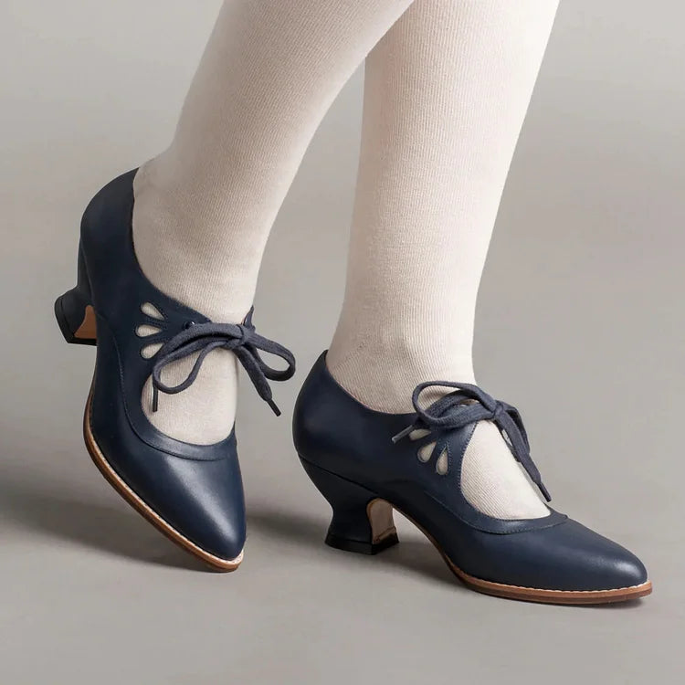 Elegant orthopedic leather shoes with high heel and original design