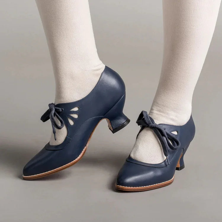 Elegant orthopedic leather shoes with high heel and original design