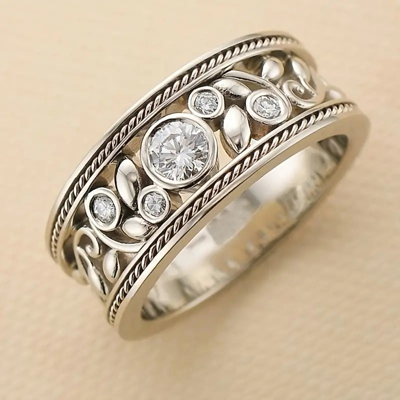 Elegant wig with a silver ring and stunning vintage-style zirconia