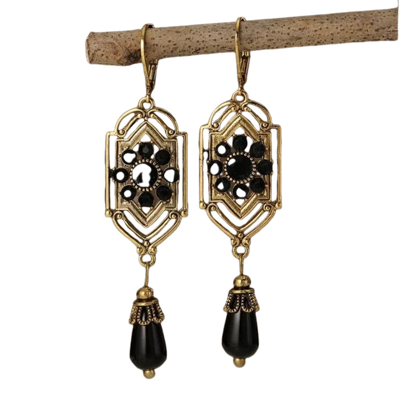 Faylil โ Black Crystal Earrings in Vintage Style, Dangle and Elegant