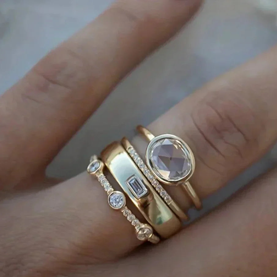 Unique Vintage Gold Ring Set with Black Stones by DESTINY