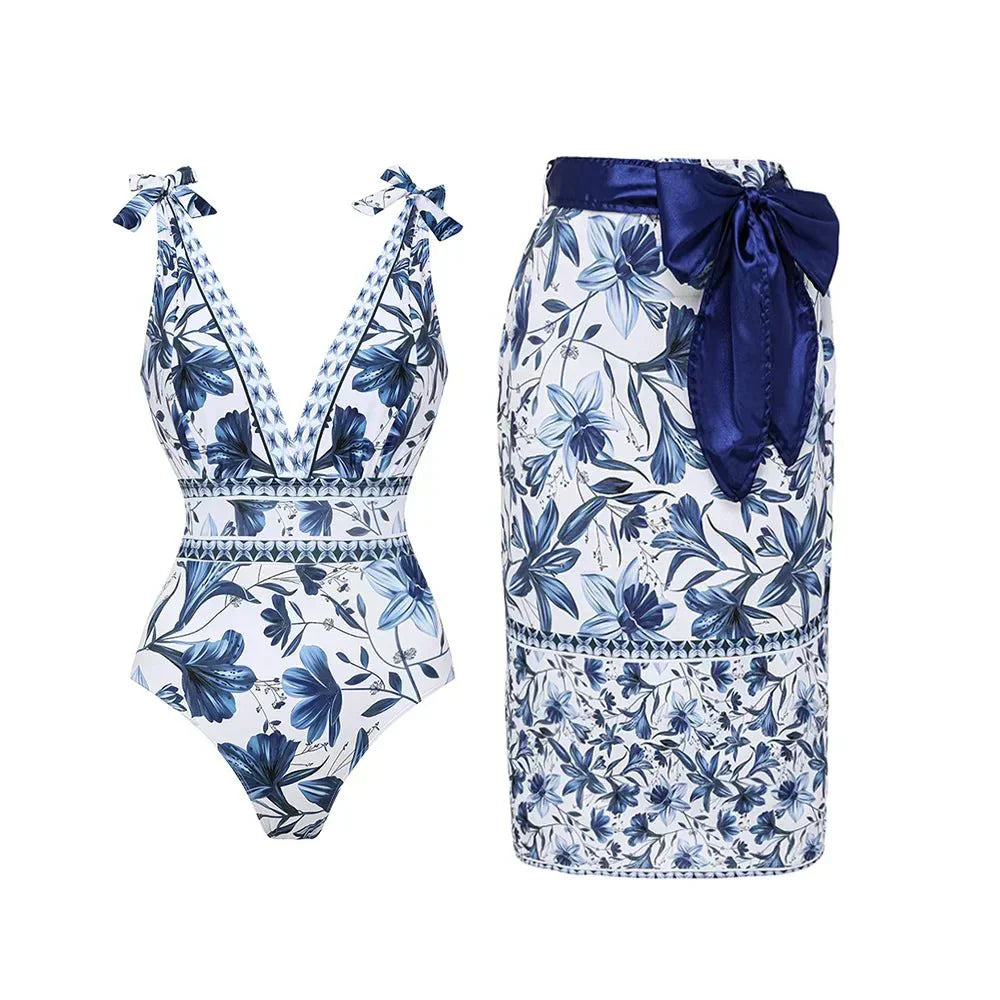 Stylor Bikini with V Collar and Matching Skirt for Elegant and Stunning Style