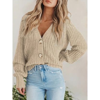 Long Elegant Women's Knit Jacket with Buttons and Soft Fleece Lining for Maximum Comfort