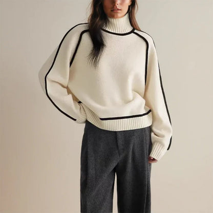 Women's Cozy Sweater with High Collar - Stylish and Refreshing Design for Cold Winter