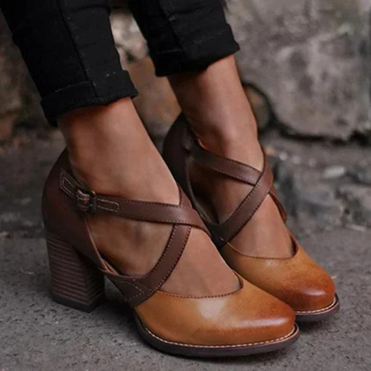Vintage Elegant Women's Sandals with Block Heel and Strap Design with Unique Style