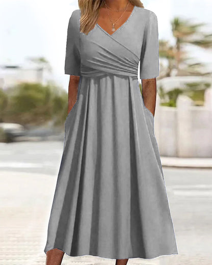 Elegant crossing midi dress with jasmine accents for fashionable women
