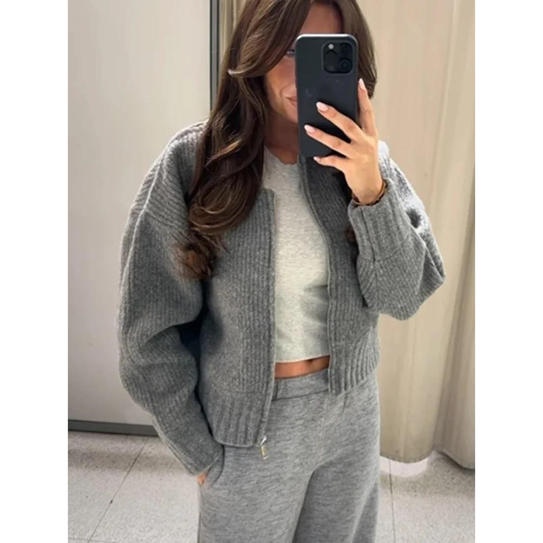 Women's Knit Jacket by Orani with Round Neck and Zipper – Modern Style and Perfect Comfort