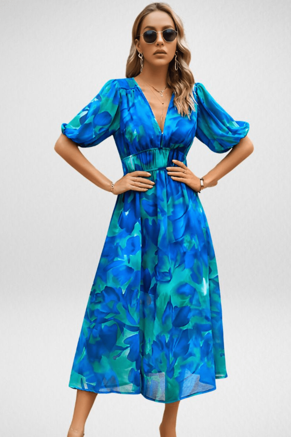 Elegant Day Dress by Elena with Stunning V-Neck