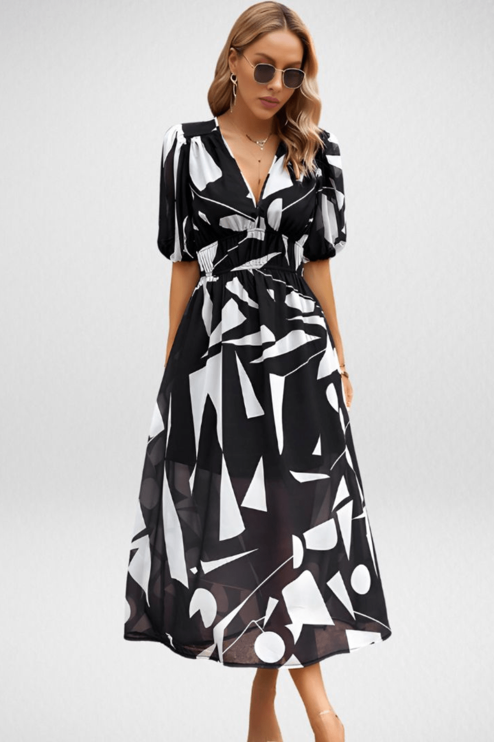 Elegant Day Dress by Elena with Stunning V-Neck