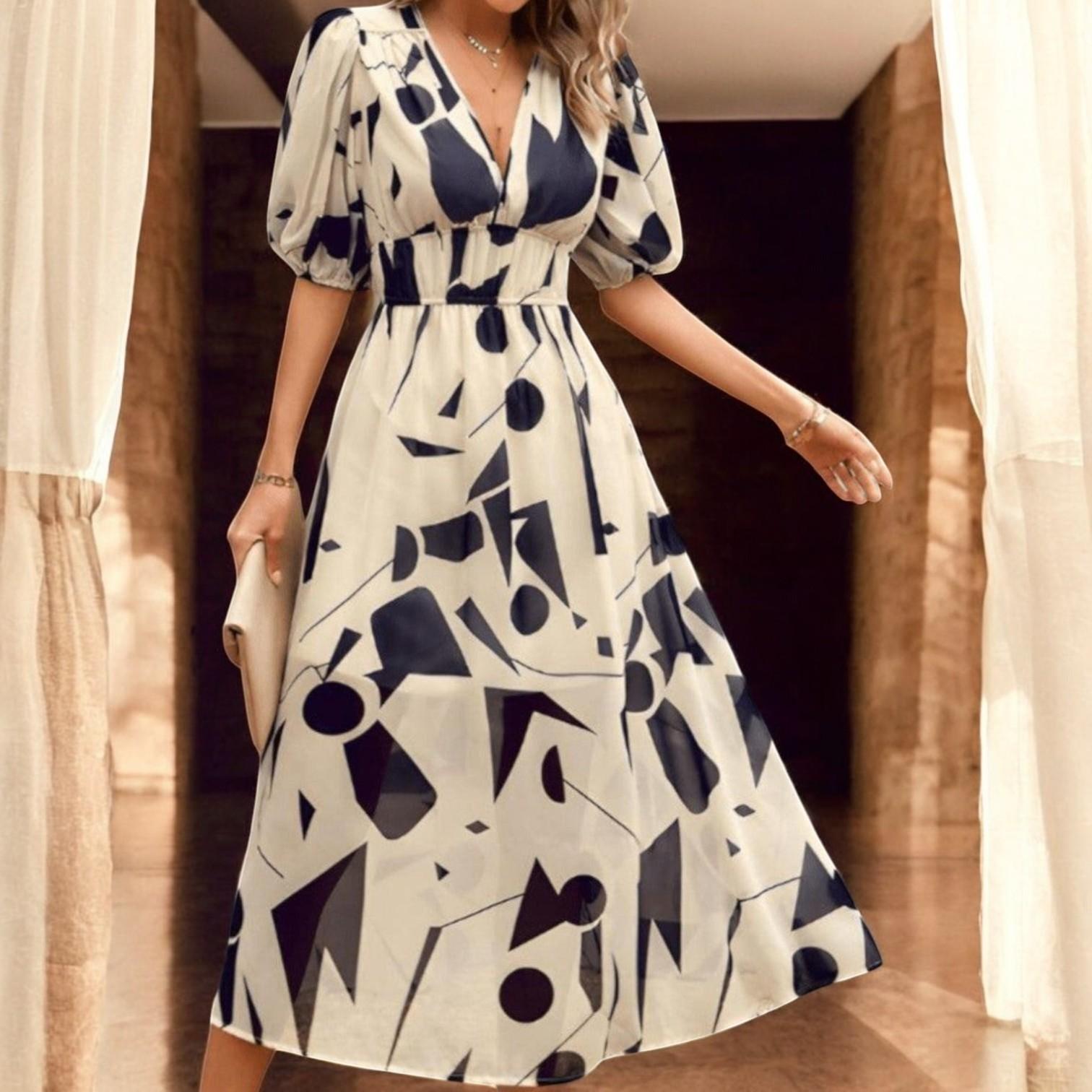 Elegant Day Dress by Elena with Stunning V-Neck