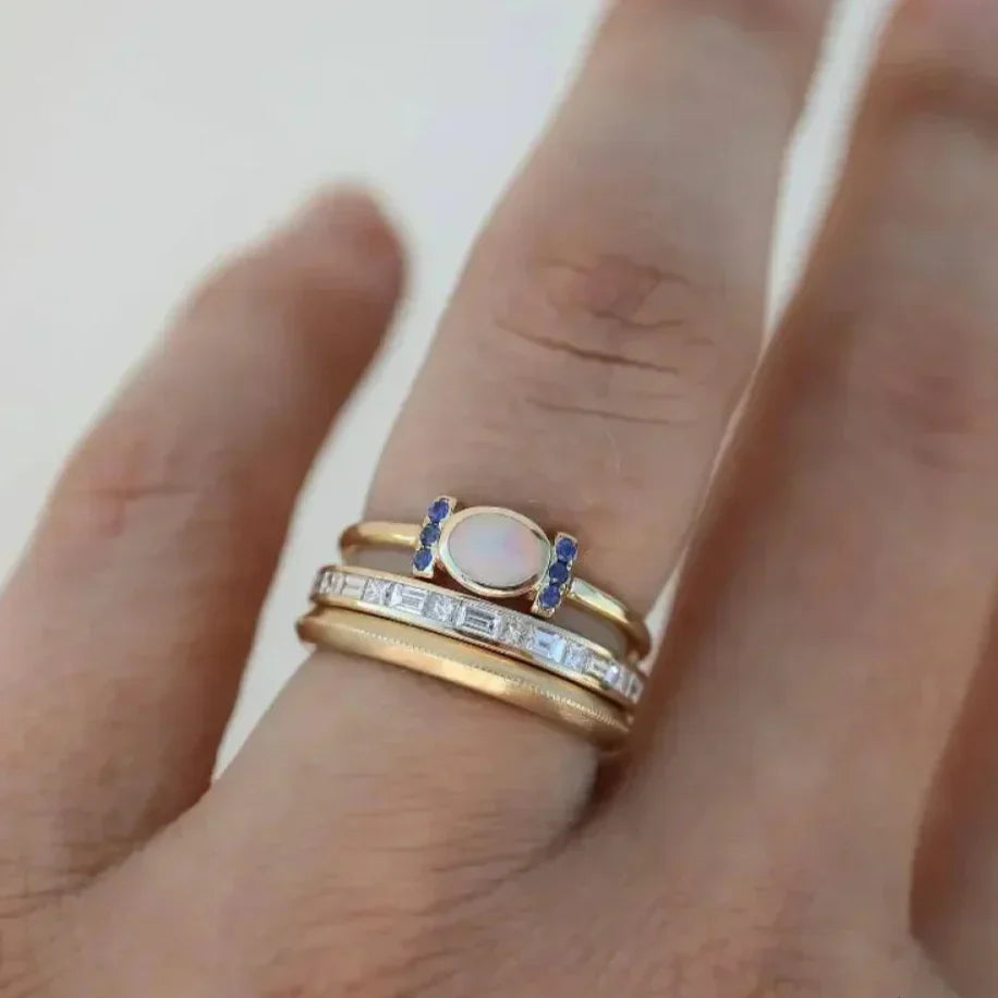 Amber Ring Set with Vintage Gold Opal for a Unique Look