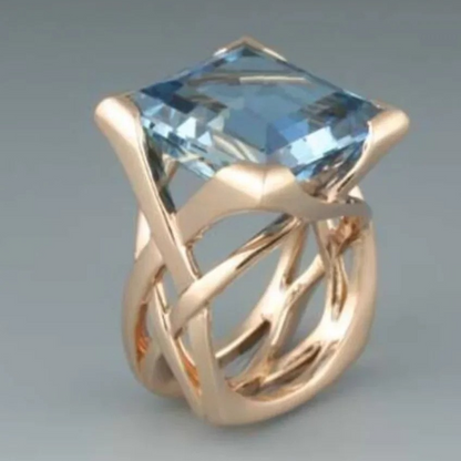 Andrea – Rose Gold Ring with Vintage Design and Stunning Blue Zirconia