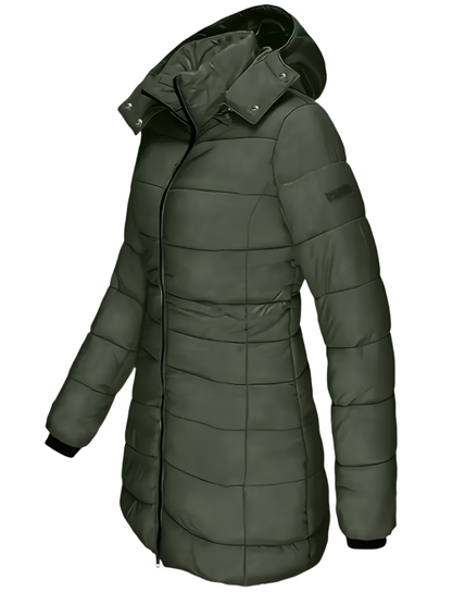 Women's mid-length waterproof winter coat with elegant curved lines - the perfect combination of warmth and style
